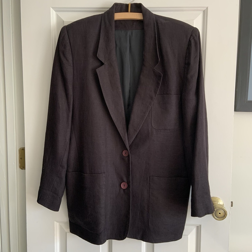 Daniel Hechter Womens 9827 Black Linen 2 button Blazer Jacket sz 12